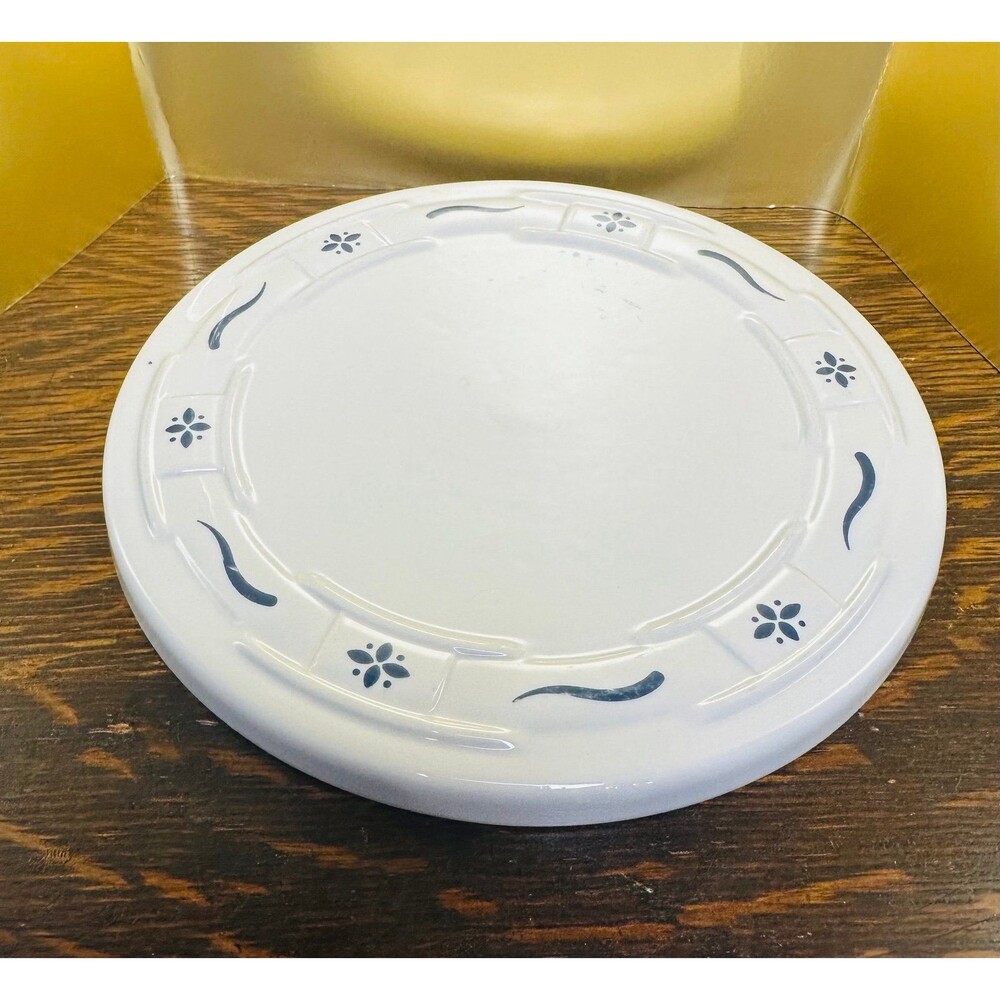 Longaberger Pottery Woven Tradition Classic Blue 8.5" Round Trivet Hot Plate USA